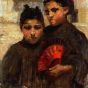 Gertraud Rostosky | Zwei Mädchen mit kirschrotem Fächer, c.1910