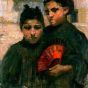 Gertraud Rostosky | Zwei Mädchen mit kirschrotem Fächer, c.1910